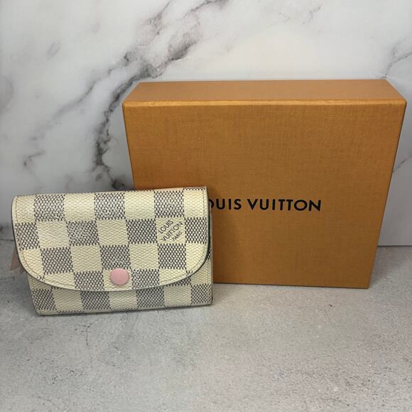 Louis Vuitton Rosalie Coin Purse Wallet Damier Azur Canvas Pink Leather Interior - Picture 12 of 13